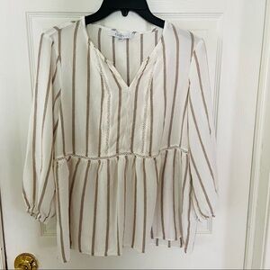 FEVER light weight white lace striped boho blouse Size medium